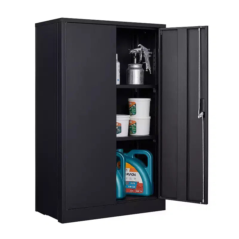 Meuble de rangement pliant en métal, Classeur avec portes verrouillables, étagère réglable, Noir