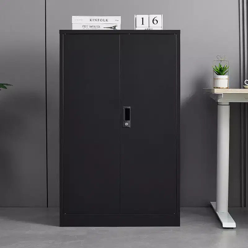 Meuble de rangement pliant en métal, Classeur avec portes verrouillables, étagère réglable, Noir