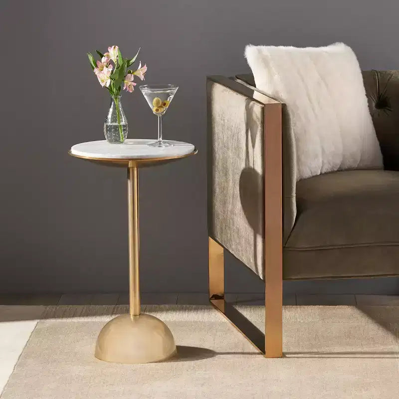 Table d'appoint moderne en aluminium avec plateau en marbre