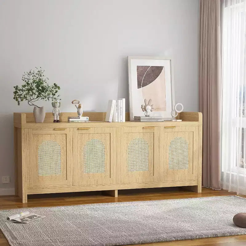 Meuble TV pour télévision de 65 pouces, meuble de divertissement en bois avec armoire de rangement à porte vitrée