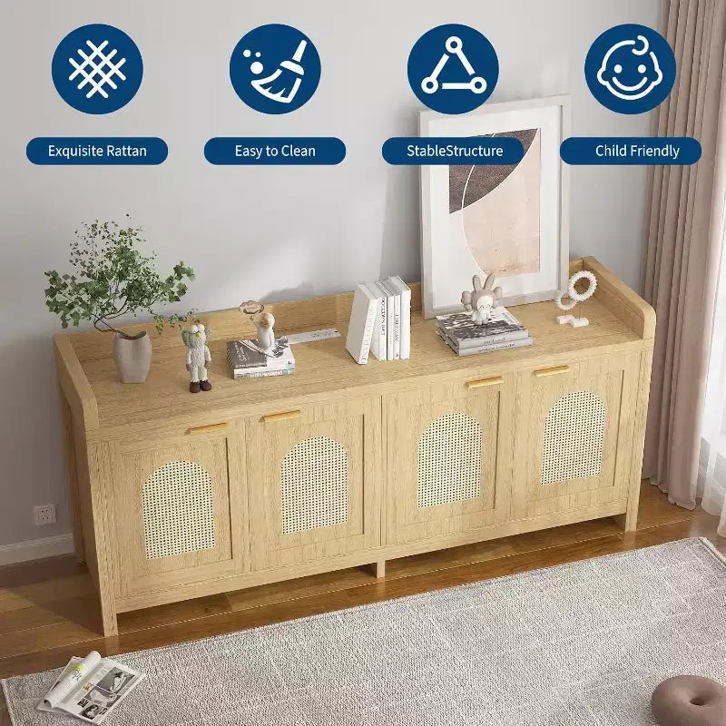Meuble TV pour télévision de 65 pouces, meuble de divertissement en bois avec armoire de rangement à porte vitrée