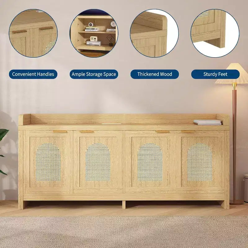 Meuble TV pour télévision de 65 pouces, meuble de divertissement en bois avec armoire de rangement à porte vitrée