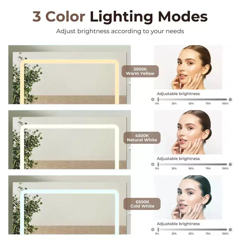 Coiffeuse avec plateau en verre, grande coiffeuse moderne avec miroir à 3 modes d'éclairage
