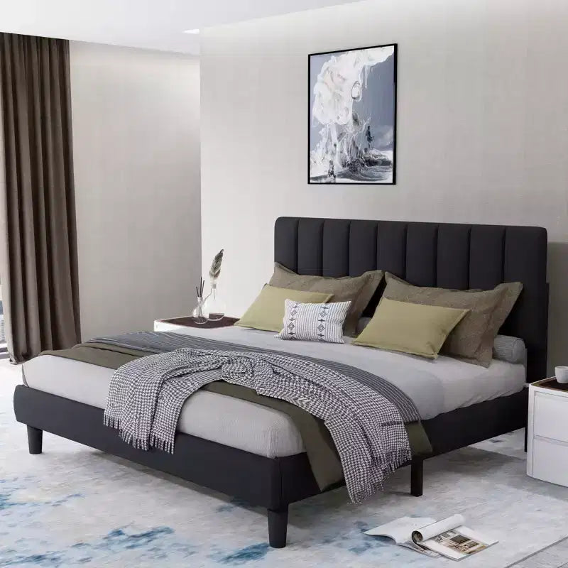 Okak Full/Queen Elegant Velvet Platform Bed Frame with Adjustable Upholstered Headboard for Primary Bedroom,No Box Spring Needed