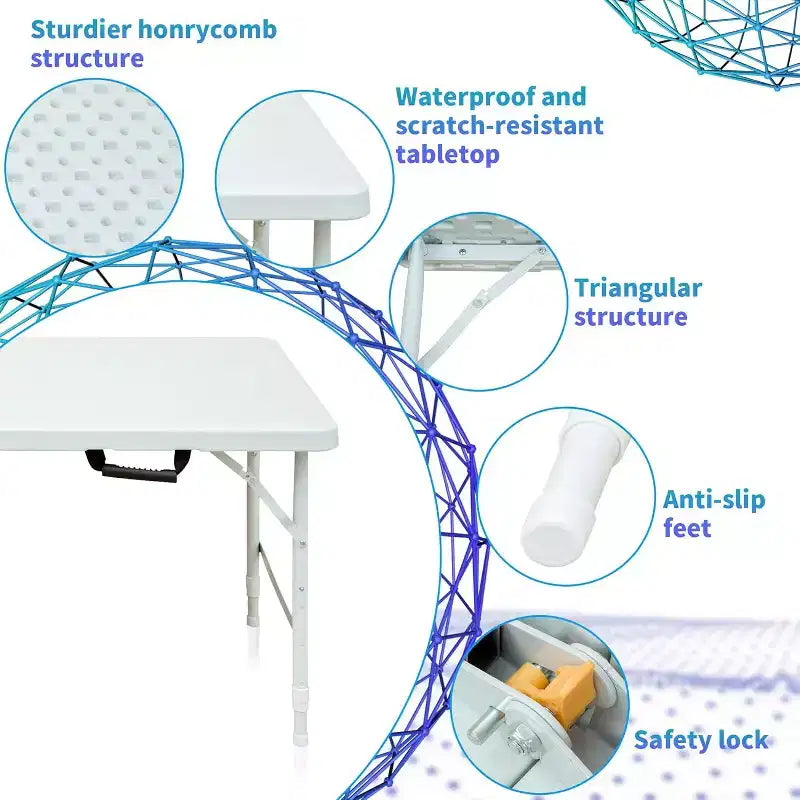 Table pliante robuste réglable en hauteur, table utilitaire portable