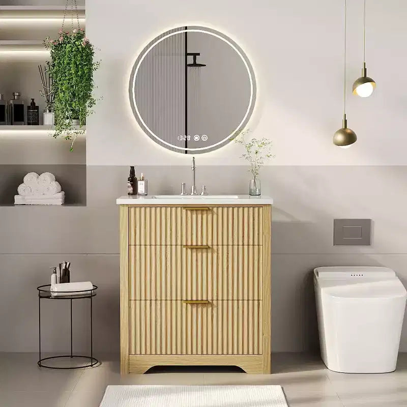 Bathroom Vanity with Sink, Vintage Bathroom Cabinet Vanity with Doors &amp; Drawers, Farmhouse Wooden Freestanding Bathroom Cabinet