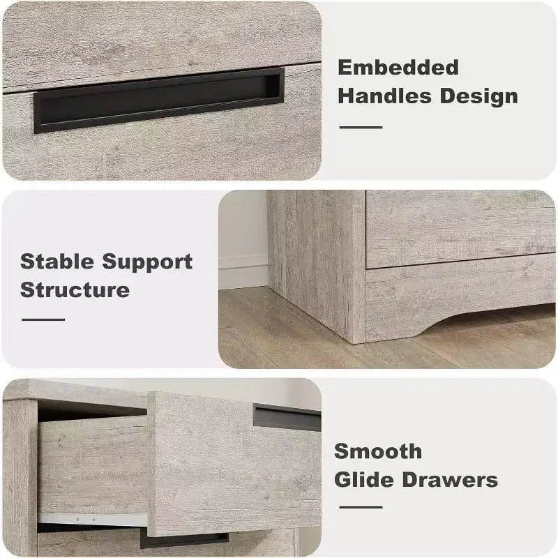 Commode à 5 tiroirs pour chambre, noire, avec poignées intégrées