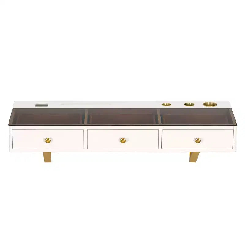 Table de toilette flottante murale moderne en bois, avec 3 tiroirs et finition verre