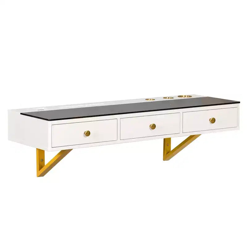 Table de toilette flottante murale moderne en bois, avec 3 tiroirs et finition verre
