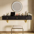 GDFStudio Maria Modern Wall-Mounted Wood Floating Vanity Table with 3 Drawers and Glass Finish