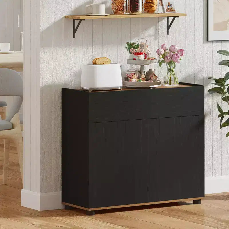 Costway Sideboard Buffet Cabinet wirh Storage, Drawer and Push-to-Open Doors for Kitchen Black/White