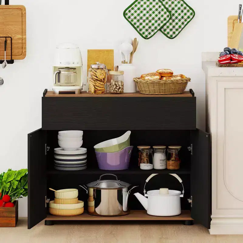 Buffet de rangement avec tiroir et portes à ouverture par pression