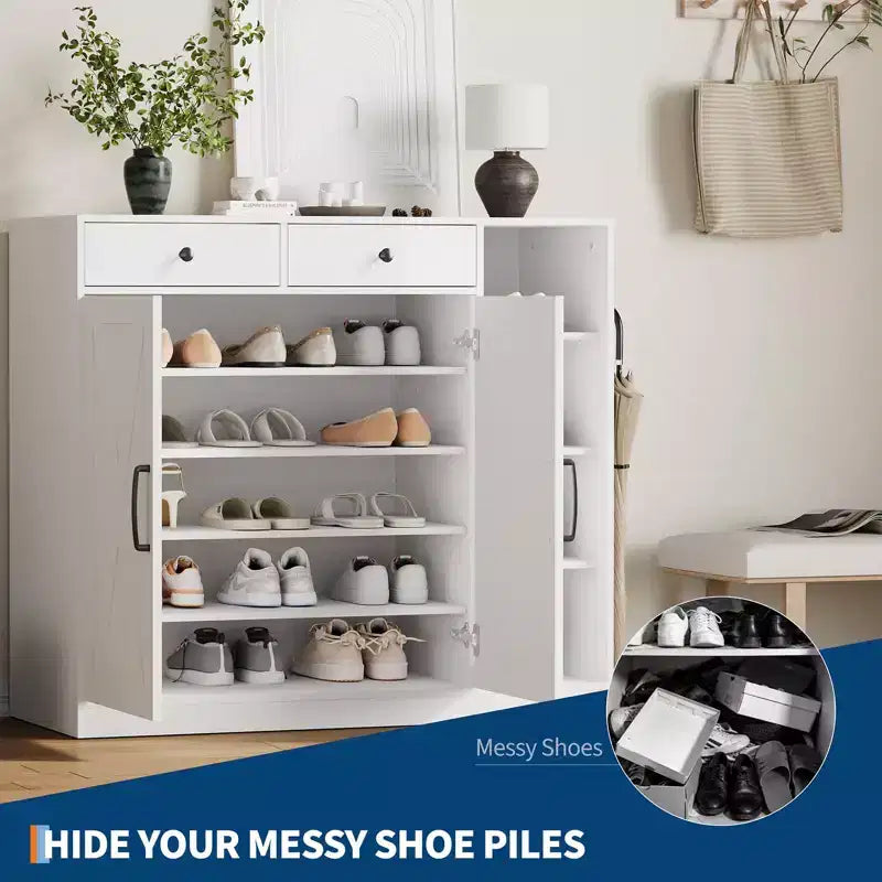 Meuble à chaussures de ferme avec portes de grange et tiroir