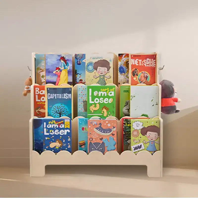 Bibliothèque, bibliothèque pour enfants à 3 niveaux festonnés, bibliothèque pour tout-petits frontale
