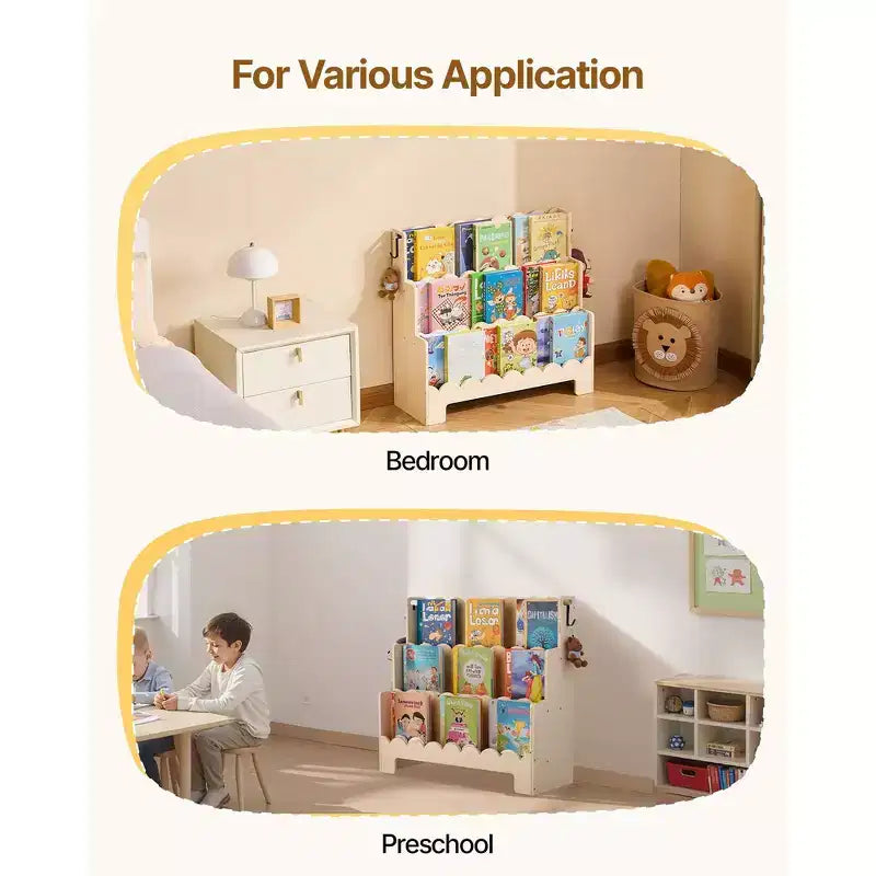 Bibliothèque, bibliothèque pour enfants à 3 niveaux festonnés, bibliothèque pour tout-petits frontale