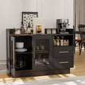 Large Modern Bar Cabinet, Double Glass Doors &amp; Drawers, Anti-Tipping Design, for Kitchen, Living Room, Dining Room