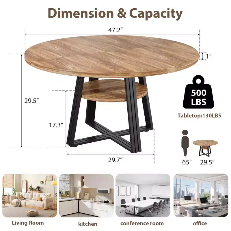 Table à manger ronde de 47'' pour 4 personnes, table de salle à manger de cuisine circulaire sur pied