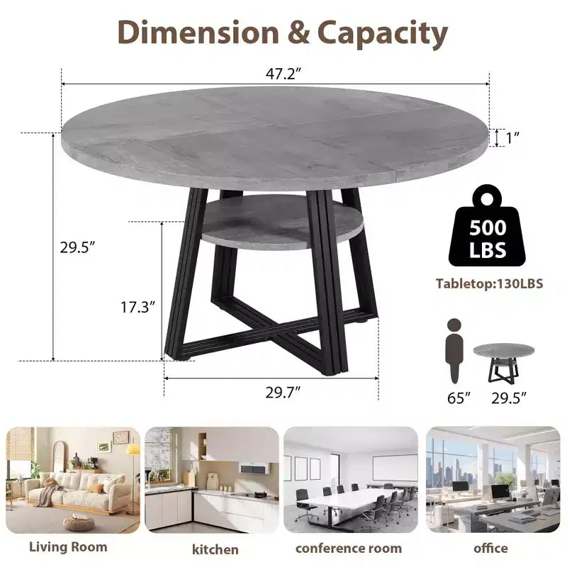 Table à manger ronde de 47'' pour 4 personnes, table de salle à manger de cuisine circulaire sur pied
