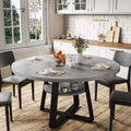 47'' Round Dining Table for 4, Kitchen Dining Room Circle Dinner Pedestal Table, Space Saving Wood Kitchen &amp; Dining Room Furniture