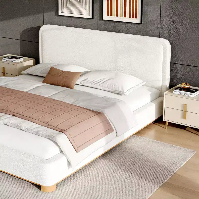 Cadre de lit plateforme Queen/King, lit rembourré moderne de style Mid-Century