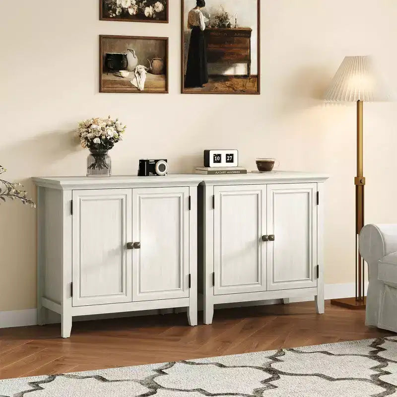 Buffet de cuisine avec portes, étagères réglables, blanc
