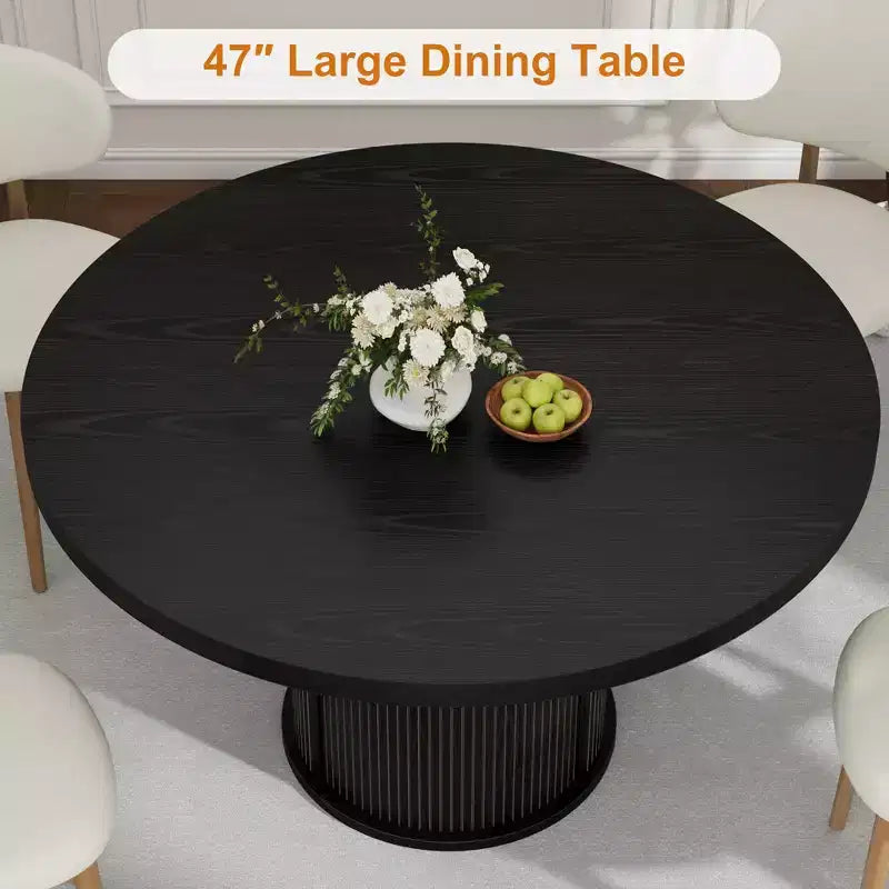 Table à manger ronde de ferme 47 pour 4-6 personnes, étagère de rangement à 2 niveaux, tiroir, gain de place