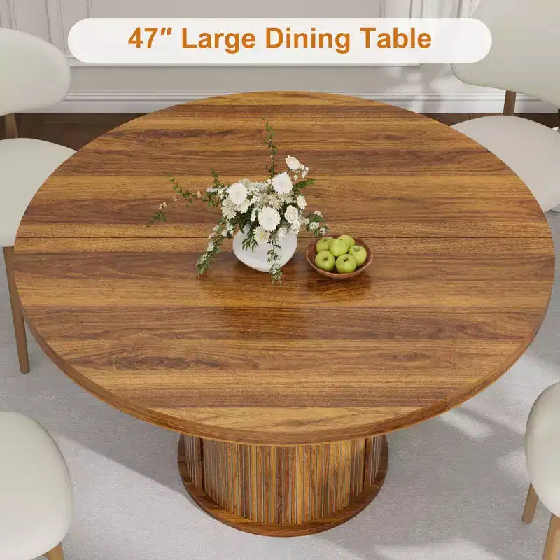 Table à manger ronde de ferme 47 pour 4-6 personnes, étagère de rangement à 2 niveaux, tiroir, gain de place