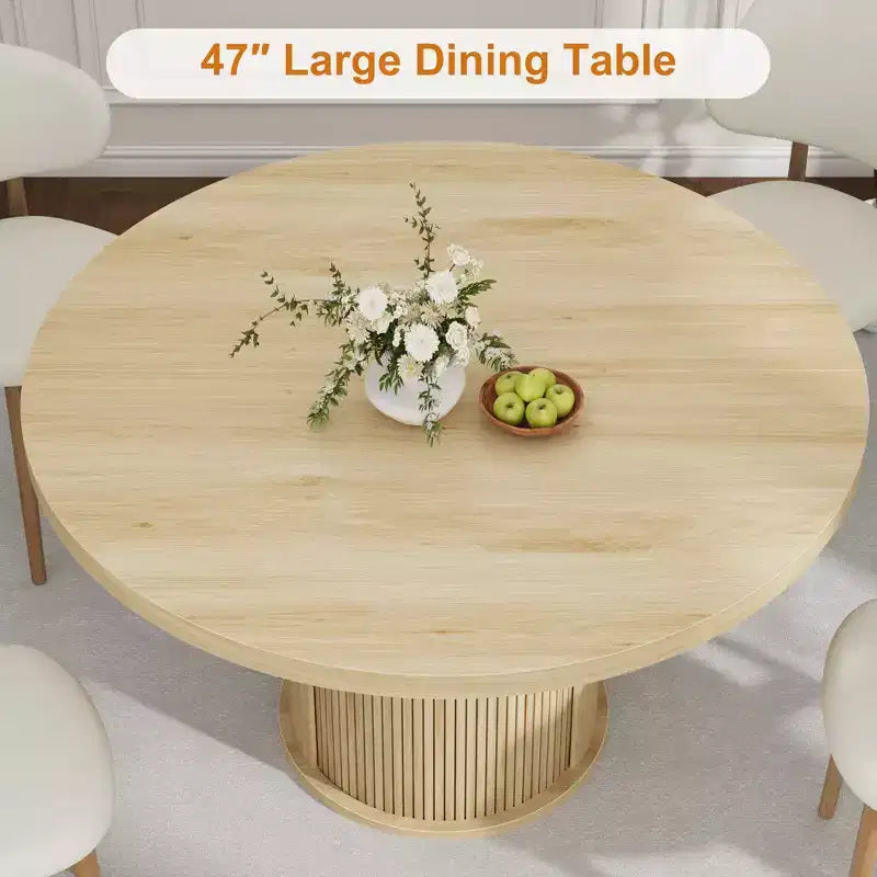 Table à manger ronde de ferme 47 pour 4-6 personnes, étagère de rangement à 2 niveaux, tiroir, gain de place