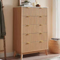 Fluted 5 Drawers Dresser for Bedroom, Modern Chest of Drawers with Metal Handle, Wood Drawer Organizer for Bedroom, Living Room, Hallway