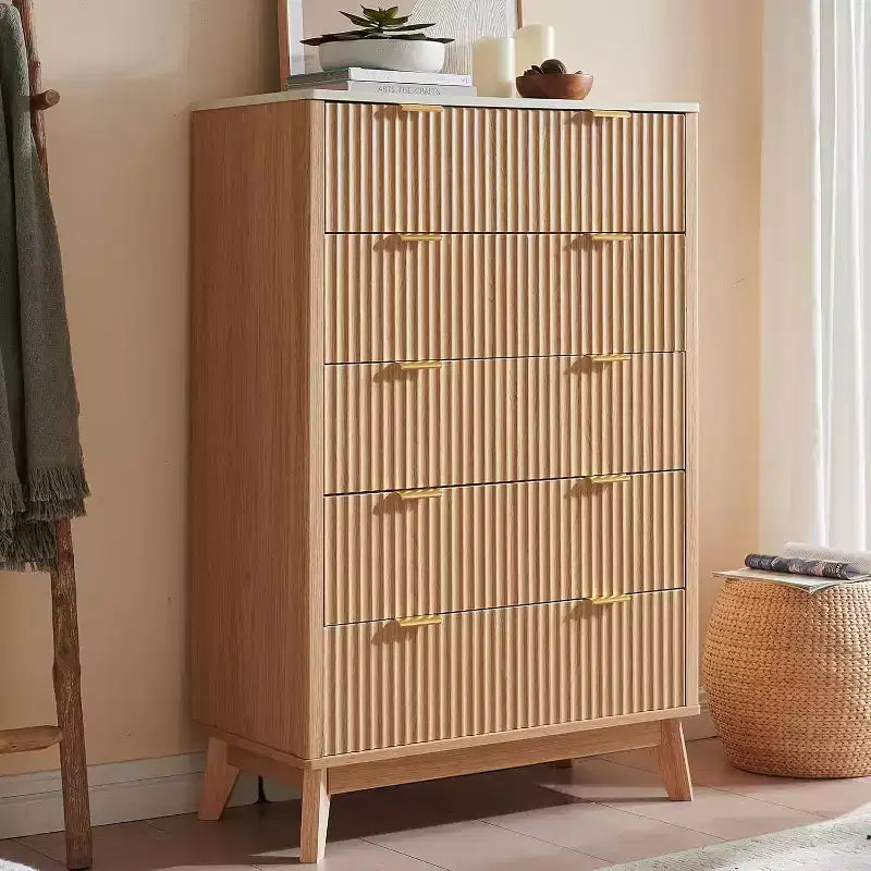 Fluted 5 Drawers Dresser for Bedroom, Modern Chest of Drawers with Metal Handle, Wood Drawer Organizer for Bedroom, Living Room, Hallway