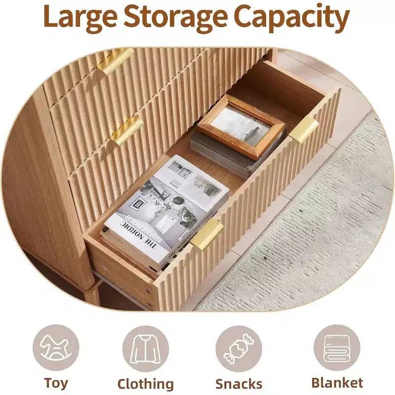 Commode de chambre à 5 tiroirs cannelés, commode moderne avec poignée en métal