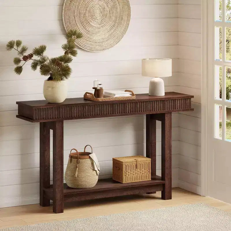 Farmhouse Fluted Console Table for Entryway, Entryway Table with Shelf Storage, Farmhouse Behind Sofa Table for Living Room, Hallway, Couch