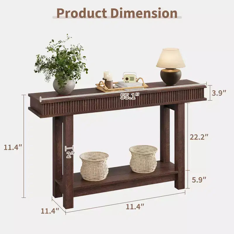 Console d'entrée cannelée style ferme avec étagère de rangement