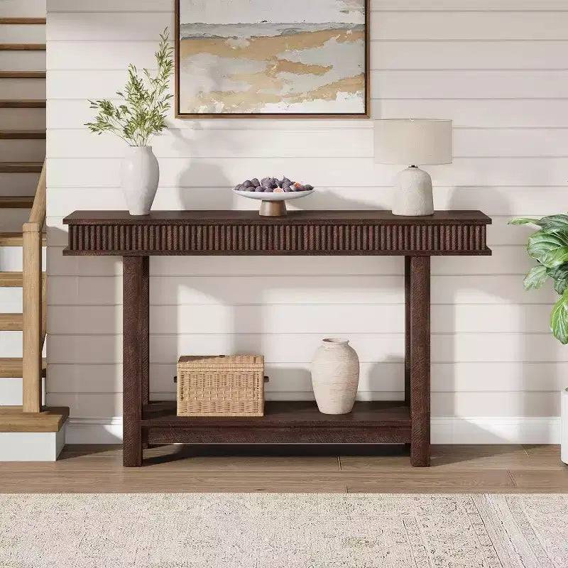 Console d'entrée cannelée style ferme avec étagère de rangement