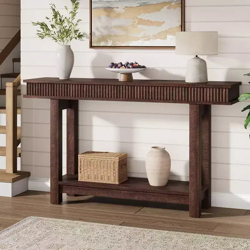 Console d'entrée cannelée style ferme avec étagère de rangement
