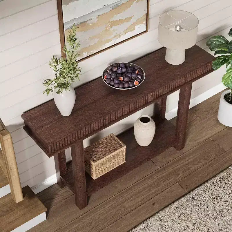 Console d'entrée cannelée style ferme avec étagère de rangement