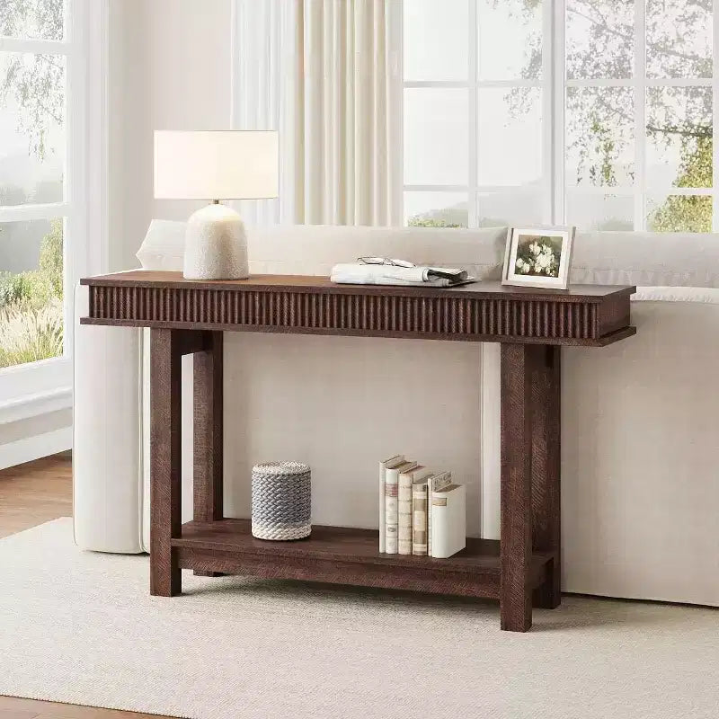 Console d'entrée cannelée style ferme avec étagère de rangement