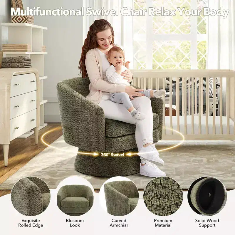 Fauteuil d'appoint pivotant à 360° en tissu chenille pour la lecture avec rangement dissimulé