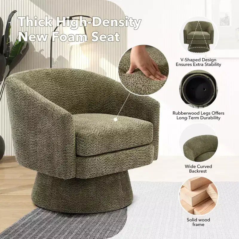 Fauteuil d'appoint pivotant à 360° en tissu chenille pour la lecture avec rangement dissimulé