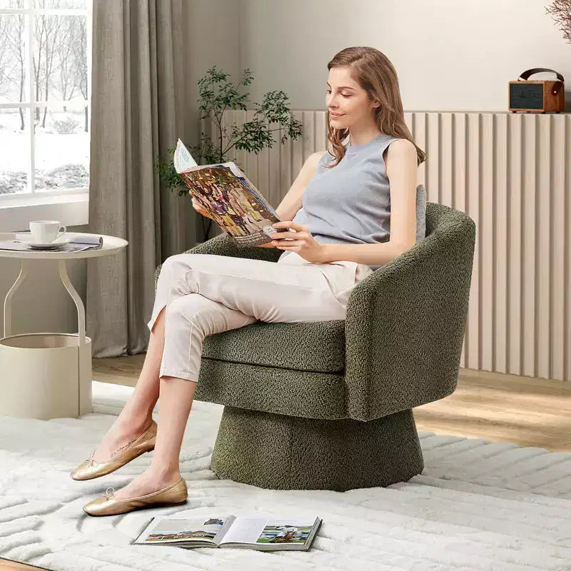 Fauteuil d'appoint pivotant à 360° en tissu chenille pour la lecture avec rangement dissimulé