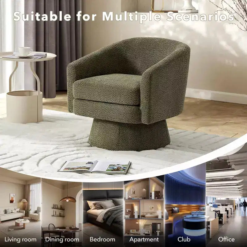 Fauteuil d'appoint pivotant à 360° en tissu chenille pour la lecture avec rangement dissimulé