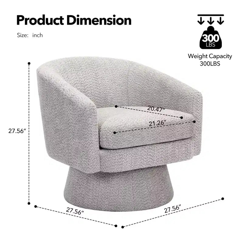 Fauteuil d'appoint pivotant à 360° en tissu chenille pour la lecture avec rangement dissimulé