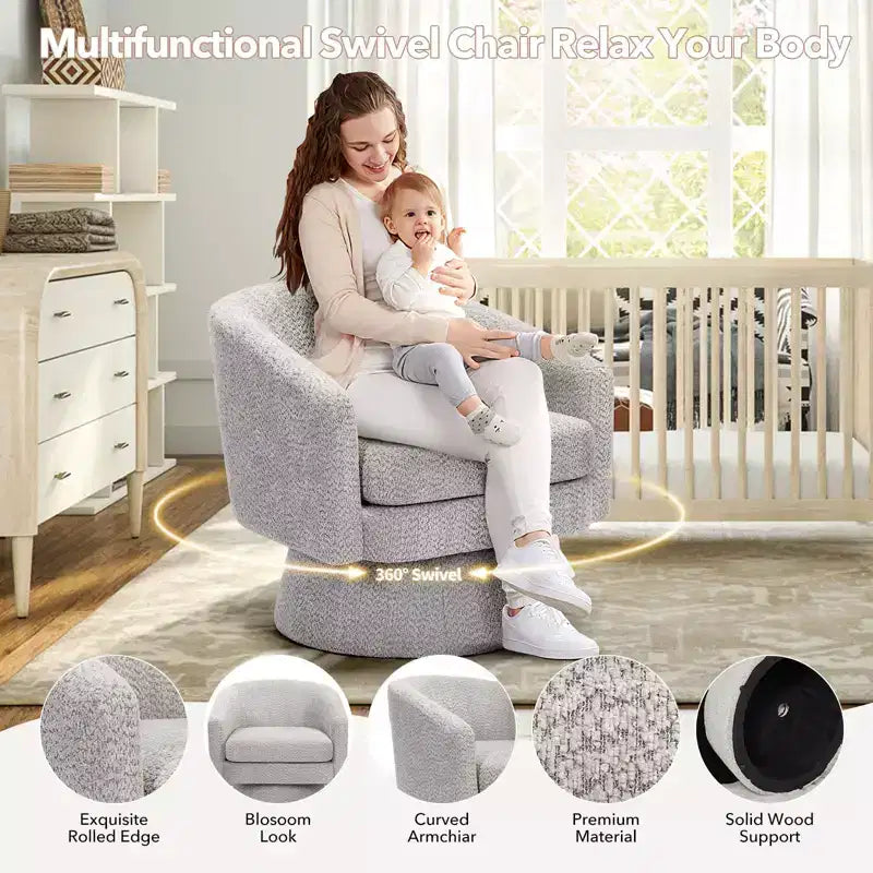 Fauteuil d'appoint pivotant à 360° en tissu chenille pour la lecture avec rangement dissimulé