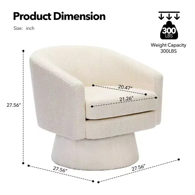 Fauteuil d'appoint pivotant à 360° en tissu chenille pour la lecture avec rangement dissimulé