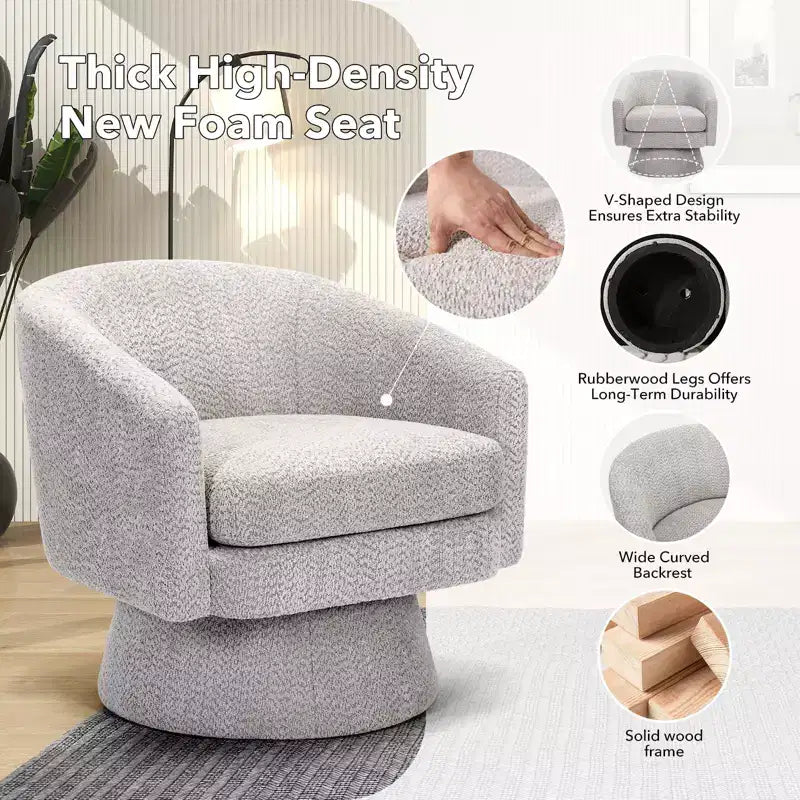 Fauteuil d'appoint pivotant à 360° en tissu chenille pour la lecture avec rangement dissimulé