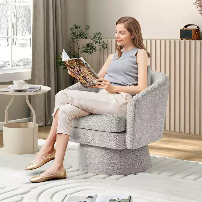 Fauteuil d'appoint pivotant à 360° en tissu chenille pour la lecture avec rangement dissimulé