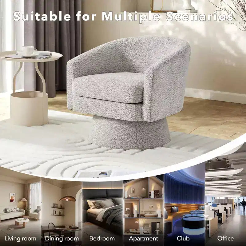 Fauteuil d'appoint pivotant à 360° en tissu chenille pour la lecture avec rangement dissimulé