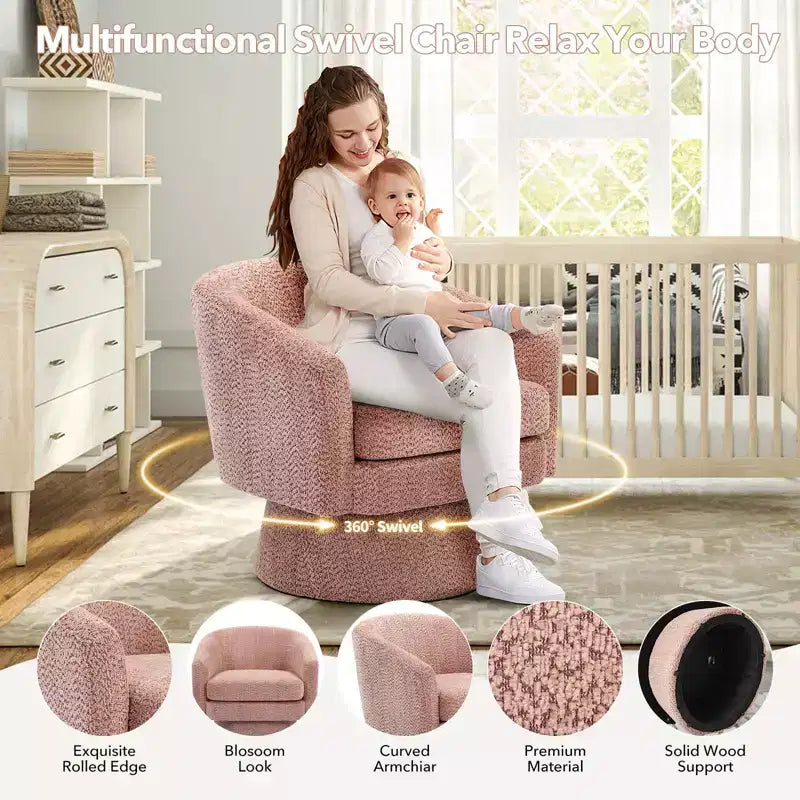 Fauteuil d'appoint pivotant à 360° en tissu chenille pour la lecture avec rangement dissimulé