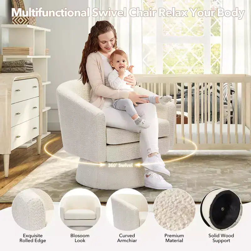 Fauteuil d'appoint pivotant à 360° en tissu chenille pour la lecture avec rangement dissimulé