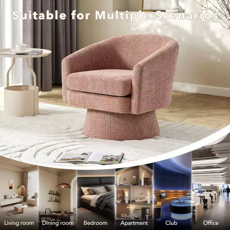 Fauteuil d'appoint pivotant à 360° en tissu chenille pour la lecture avec rangement dissimulé